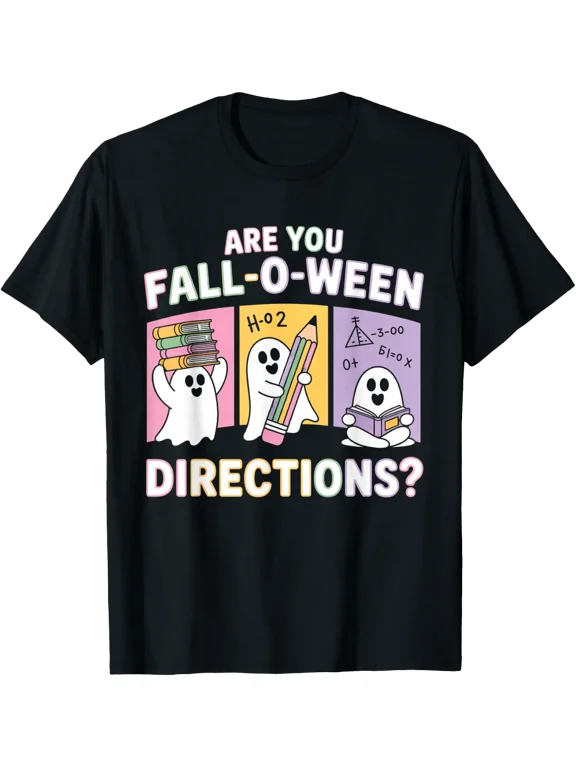 Retro Teacher Fall O Ween Ghost Directions T Shirt Size S-5XL