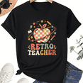 thumbnail image 1 of Retro Teacher T-Shirt for Women, 100% Cotton Crew Neck Short Sleeve Shirt, Vintage Apple Pencil Classroom Graphic, 1 of 7