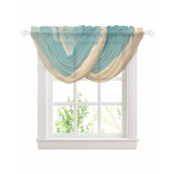 Retro Teal Blue Sky Sheer Waterfall Valance Curtains for Window, Farmhouse White Clouds Landscape Rod Pocket Sheer Topper Swag Curtains for Living Room, Kitchen 38.5"W x 47.2"L, 2 Panels