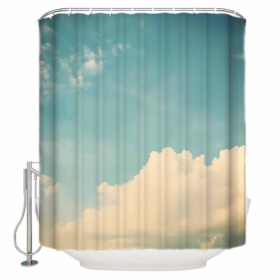 Retro Teal Cloudy Sky Bathroom Shower Curtains with 12 Hooks Polyester Waterproof Shower Curtain for Stalls and Bathtubs Farmhouse White Clouds Landscape Decorative Bathroom Curtain 48x72 Inches