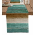 thumbnail image 1 of Retro Teal Green Brown Table Runner 60 Inches, Farmhouse Wooden Art Retro Bed Runner Dresser Scarves Tabletop for Indoor Outdoor Parties/Ceremony/Banquet, 13" x 60", 1 of 8