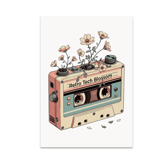 Retro Tech Blossom - Vintage Decor Lovers - 13x19 Poster Print