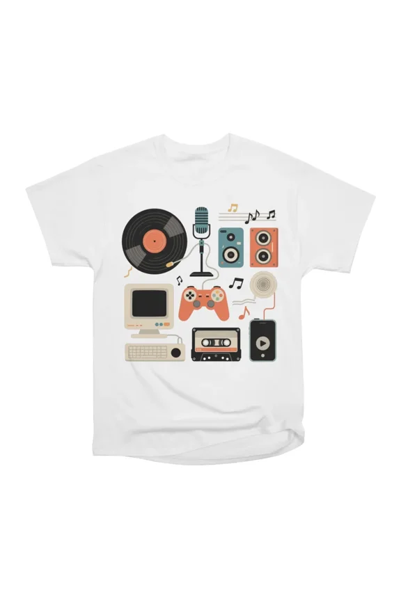 Retro Tech Nostalgia 90s Aesthetic Music Gaming Collage T-Shirt Tee Gift For Him Merch For