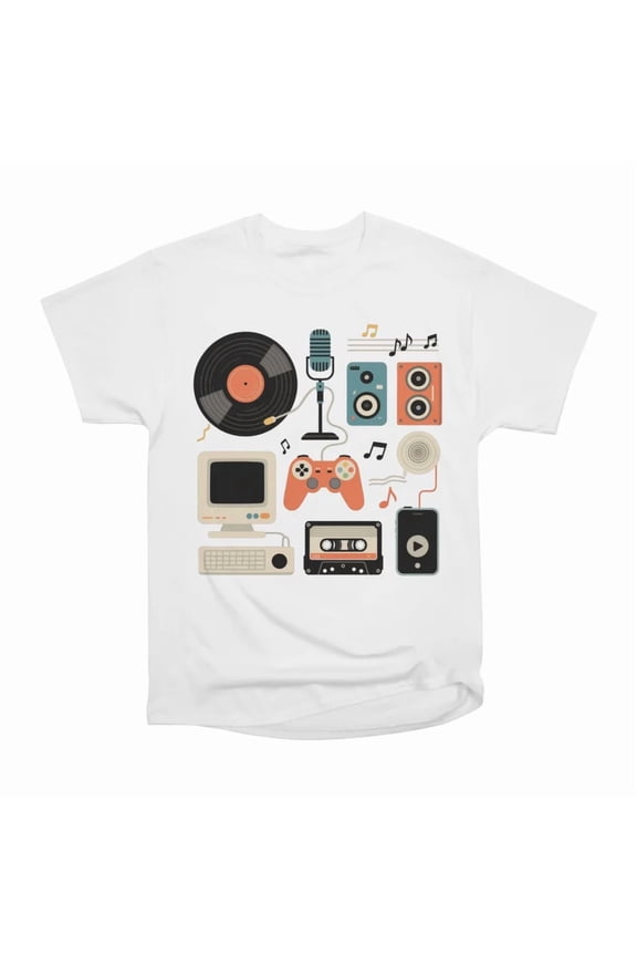 Retro Tech Nostalgia 90s Aesthetic Music Gaming Collage T-Shirt Tee Gift For Him Merch For