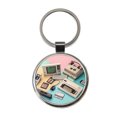 thumbnail image 1 of Retro Technology Collage Computer Metal Round Keychain, 1 of 7