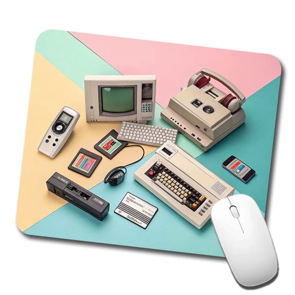 Retro Technology Collage Computer Mouse Pad Low Profile Gaming Mat
