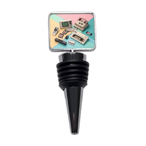 Retro Technology Collage Computer Wine Bottle Stopper Cap Plug