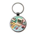 thumbnail image 1 of Retro Technology Device Computer Collage Metal Round Keychain, 1 of 7