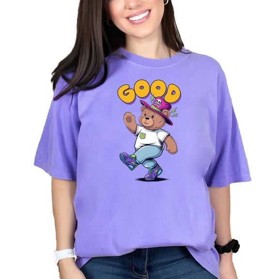 Retro Teddy Bear Graphic Tee, Cool Teddy Bear T-Shirt, Skater Bear Tee, Fun Bear Shirt, 90s Style Bear Graphic, Unique Bear Design, Violet Comfort Colors T-Shirt, XL