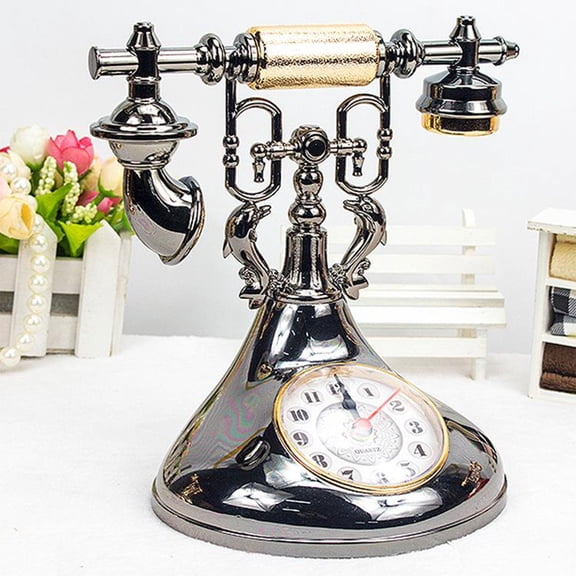 Retro Telephone Alarm Clock Vintage Desk Bell Clock – European Classical Tabletop Decorative Timepiece for Bedroom, Living Room, Office & Home Decor Gift, A