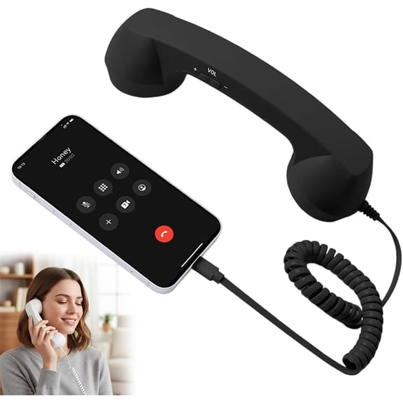 Retro Telephone Handset, 2026 New Retro Phone Handset for iPhone, Retro Telephone Wired Handsets Style Landline Handle Receiver for Cell Mobile Video, Calls, Meetings