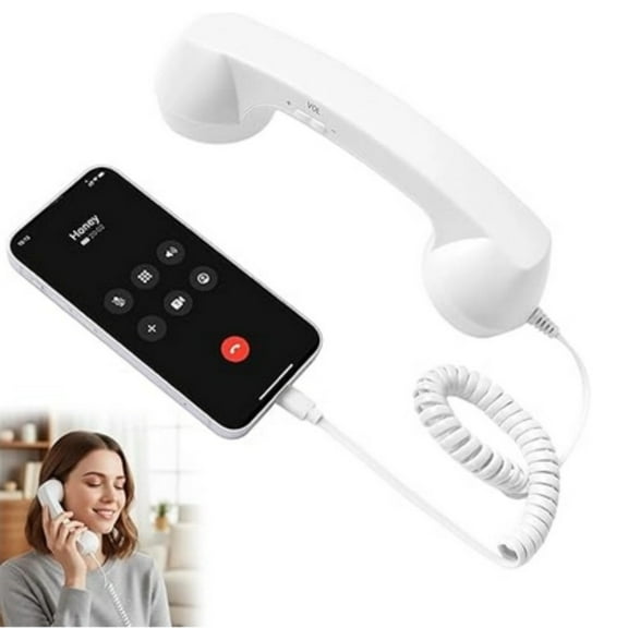 Retro Telephone Handset for iPhone (White) – Clear Comfortable Calls, 2026 New Vintage Retro Phone Handset, Landline Handle Receiver, Bluetooth/Type-C Port