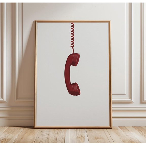 Retro Telephone Minimal Vintage Red Phone Classic Communication Nostalgic Decor Simple Modern Poster Wall Art Print