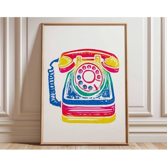 Retro Telephone Pop Art Colorful Vintage Phone Bright 80s Funky Wall Art Print, Unframed Paper Poster 8x10in