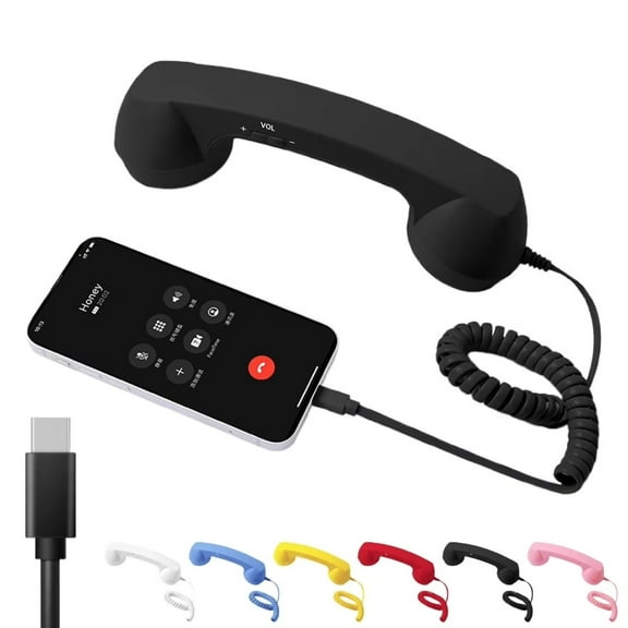 Retro Telephone Wired Handsets (Black) – 2026 New, Clear Comfortable Calls, Landline Handle Receiver for iPhone, Bluetooth/Type-C Port, Retro Phone Handset