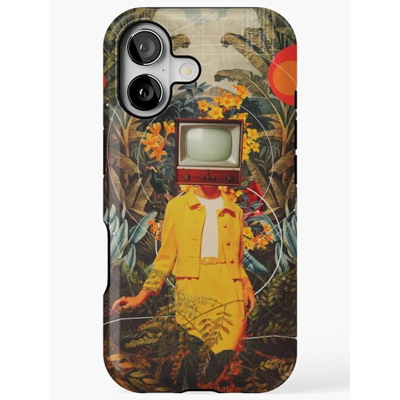 Retro Television and Tropical Floral Tough Case for Apple iPhone, Polycarbonate and TPU
