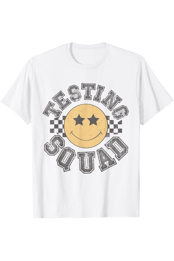 Retro Testing Squad Test Day Smile Face Teacher Student T-Shirt