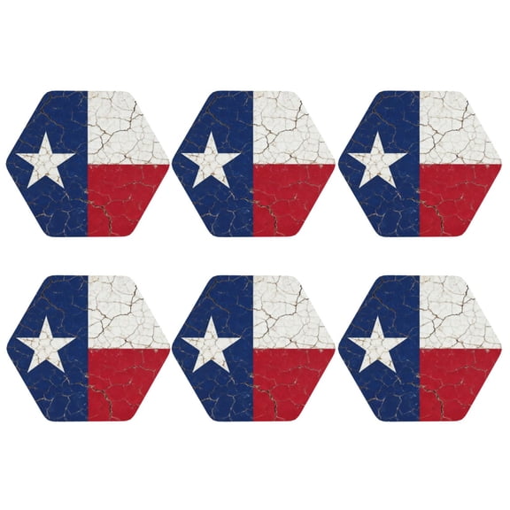 Retro Texas Flag Leather Drinks Coasters Suitable for Various Cups Set of 6 Hexagon