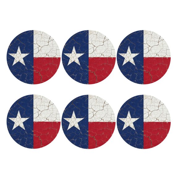 Retro Texas Flag Leather Drinks Coasters Suitable for Various Cups Set of 6 Round Shape
