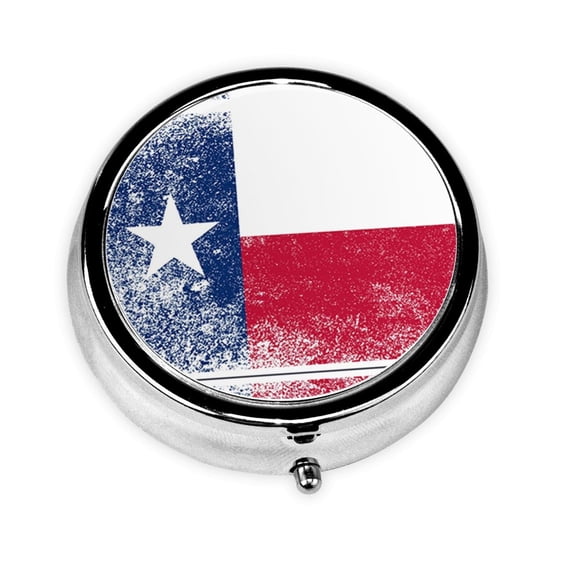 Retro Texas Flag Round Pill Box Small Pill Case For Purse Pocket Medicine Organizer Travel Pillbox Portable Pill Container