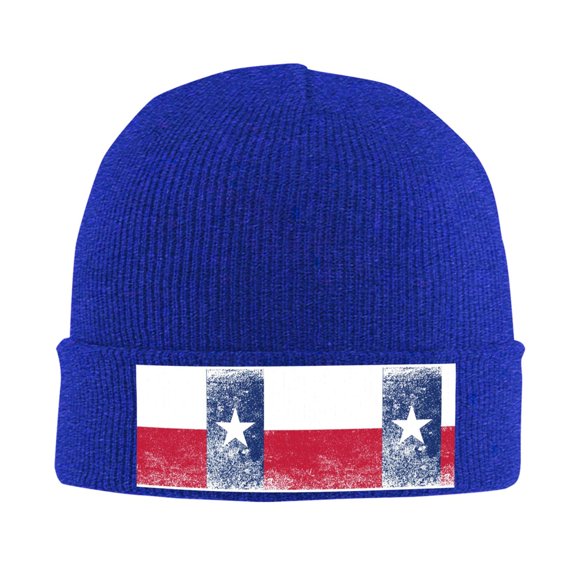 Retro Texas Flag Winter Beanie Hats for Men Women Warm Cozy Knitted Cuffed Skull Cap Blue