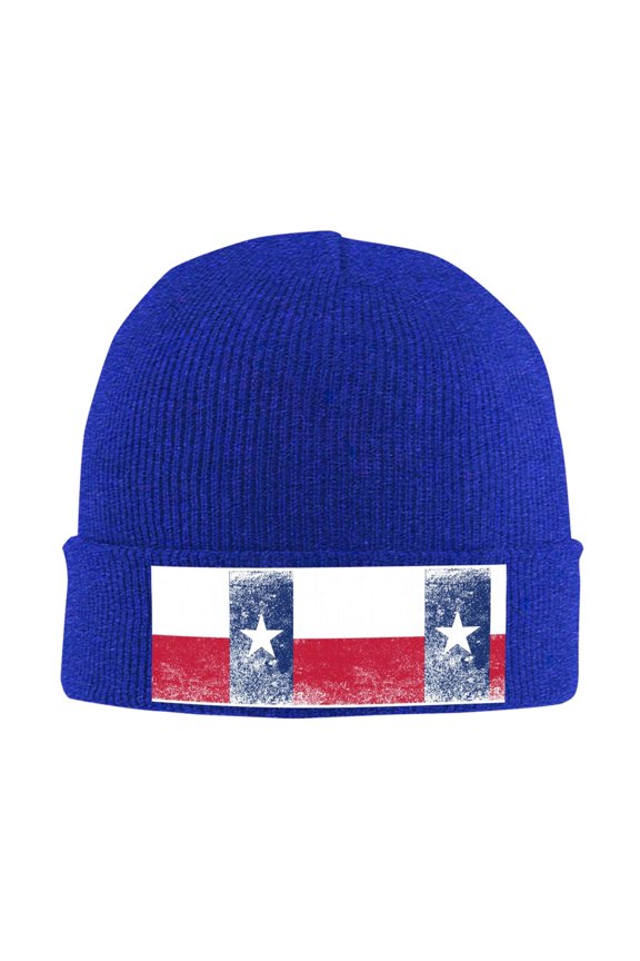 Retro Texas Flag Winter Beanie Hats for Men Women Warm Cozy Knitted Cuffed Skull Cap Blue