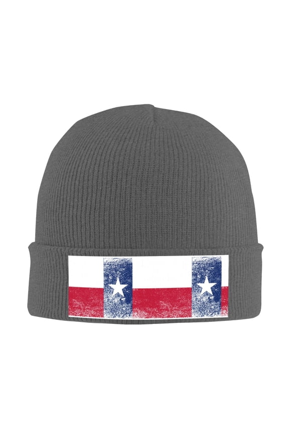 Retro Texas Flag Winter Beanie Hats for Men Women Warm Cozy Knitted Cuffed Skull Cap Deep Heather