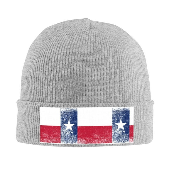 Retro Texas Flag Winter Beanie Hats for Men Women Warm Cozy Knitted Cuffed Skull Cap Gray