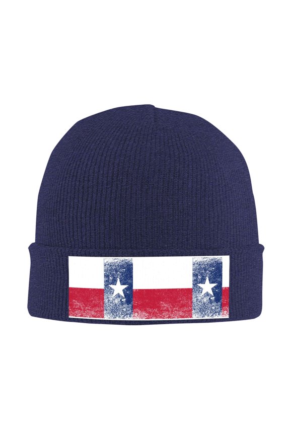 Retro Texas Flag Winter Beanie Hats for Men Women Warm Cozy Knitted Cuffed Skull Cap Navy Blue