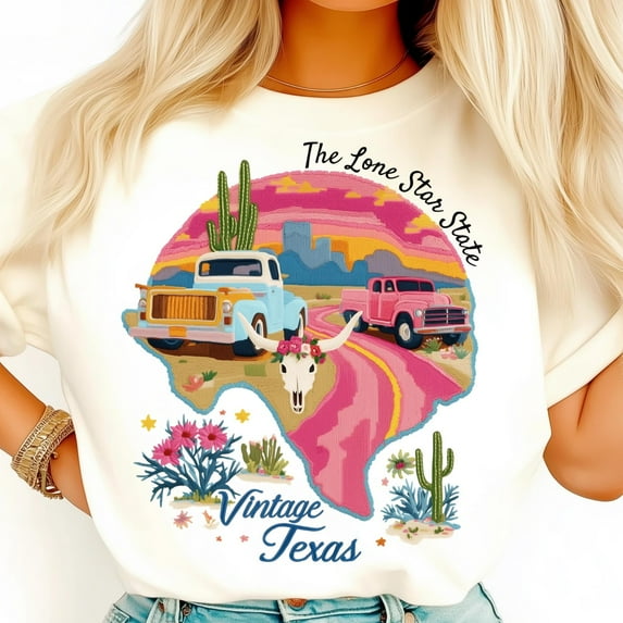 Retro Texas Map Shirt, Western Shirt, Vintage Truck Tee, Cactus Art Shirt, Desert Vibes Shirt, Western Style Tee, Country Roads Shirt