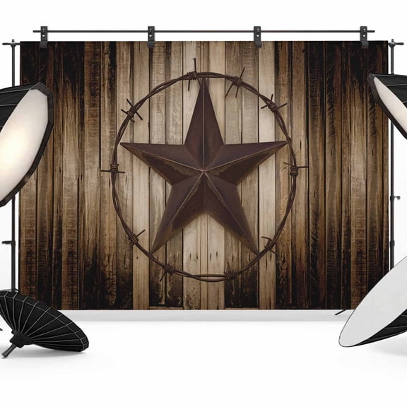 Retro Texas Star Backdrop for Photography, Brown Wood Grain Wire Photo Backdrop Portrait Background Party Banner Photo Backgrounds for Studio Booth Props, 12x8ft