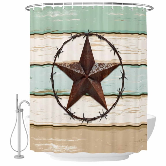 Retro Texas Star Bathroom Shower Curtains with Hooks, Country Star Waterproof Fabric Washable Shower Curtain for Home Hotel Bathtub Decor 36x72 Inch