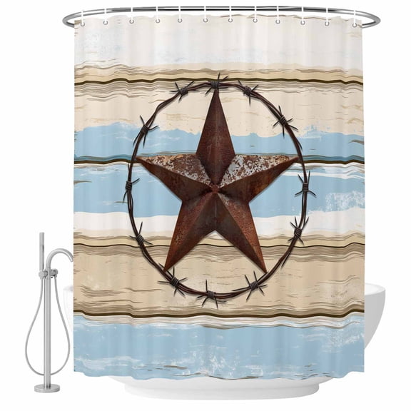 Retro Texas Star Bathroom Shower Curtains with Hooks, Country Star Waterproof Fabric Washable Shower Curtain for Home Hotel Bathtub Decor 72x72 Inch