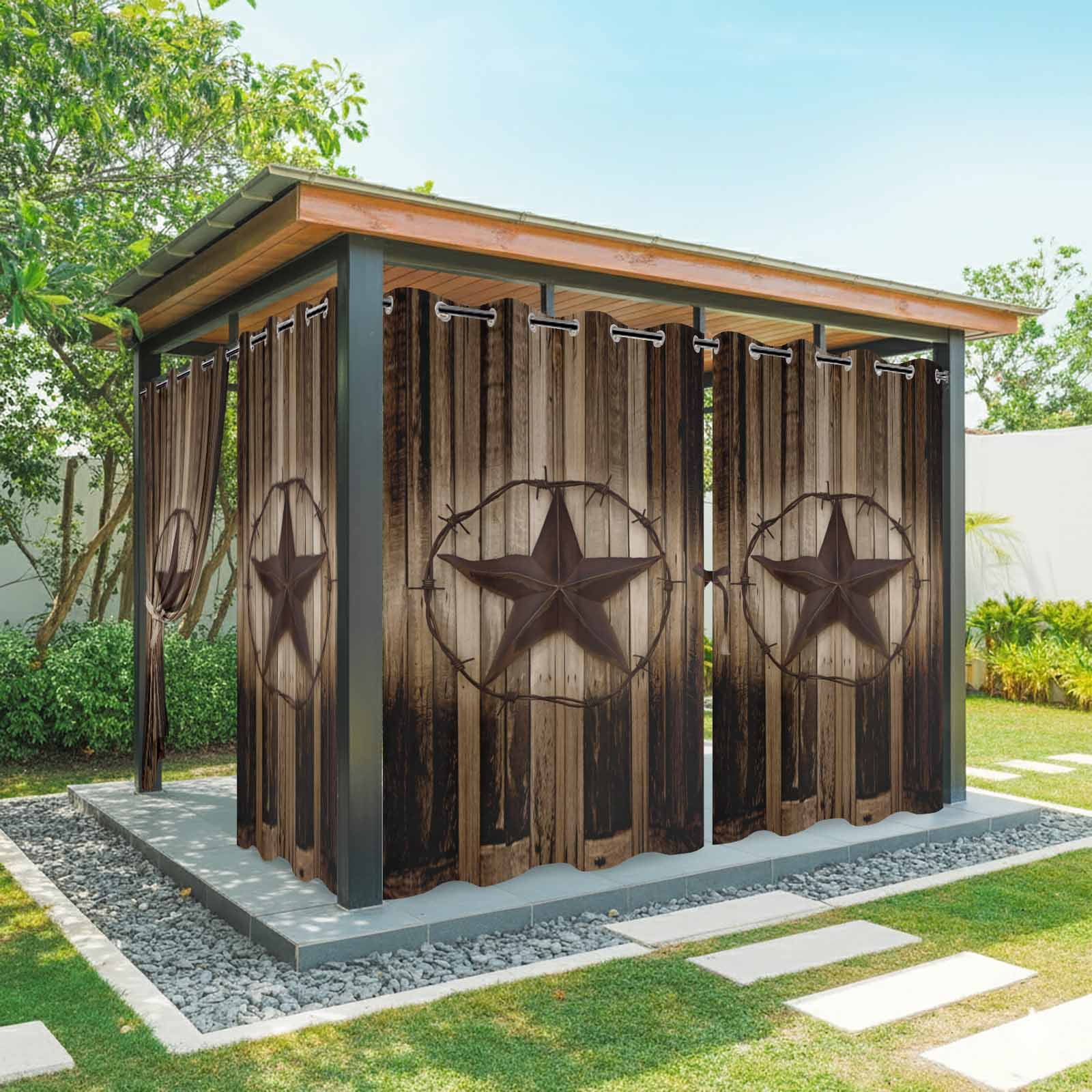 Wire Rack Curtains Retro Texas Star Outdoor Curtains for Patio Waterproof, Brown Wood ...