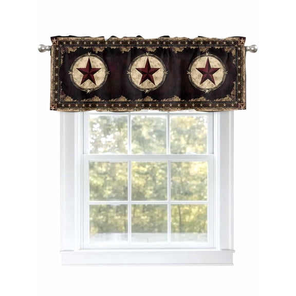 Retro Texas Star Valances for Windows, Rod Pocket Kitchen Valance Curtains - Soft & Washable Small Window Treatment for Living Room,&nbsp;Bathroom, Country Farmhouse , 42x12 Inch, 1 Panel