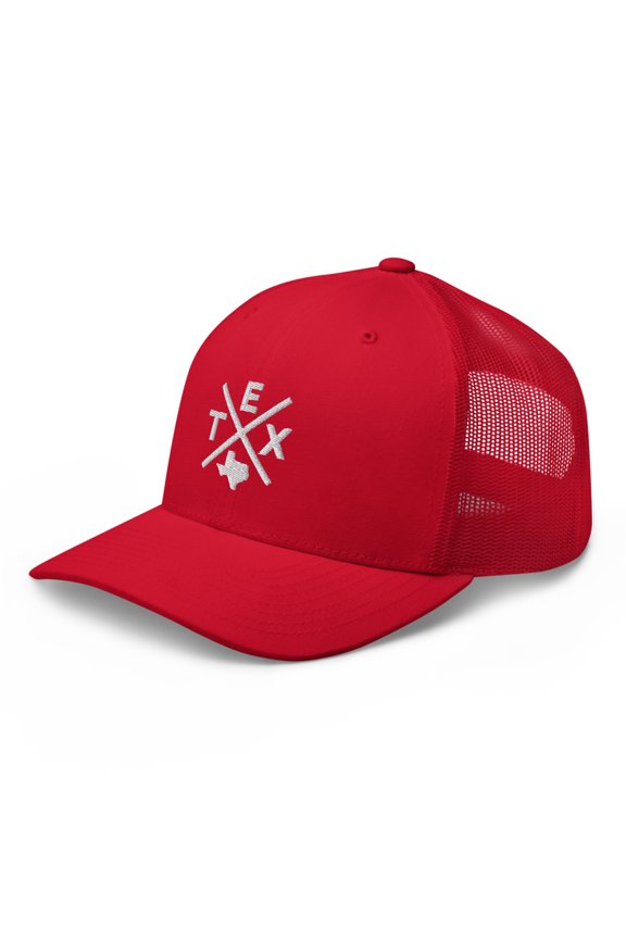 Retro Texas Trucker Hat Mesh TEX Cross Trucker Cap (Red)