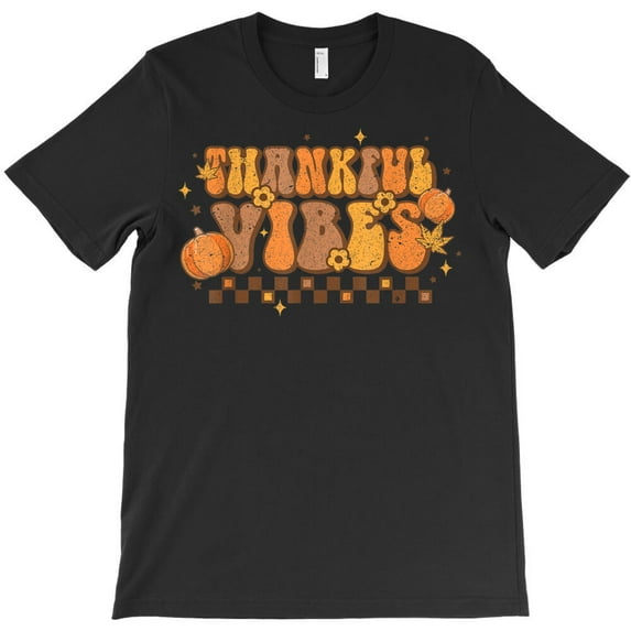 Retro Thankful Vibes, Inspirational Gratitude Quote Graphic G10332 Unisex T-Shirt, Up to Size 5XL