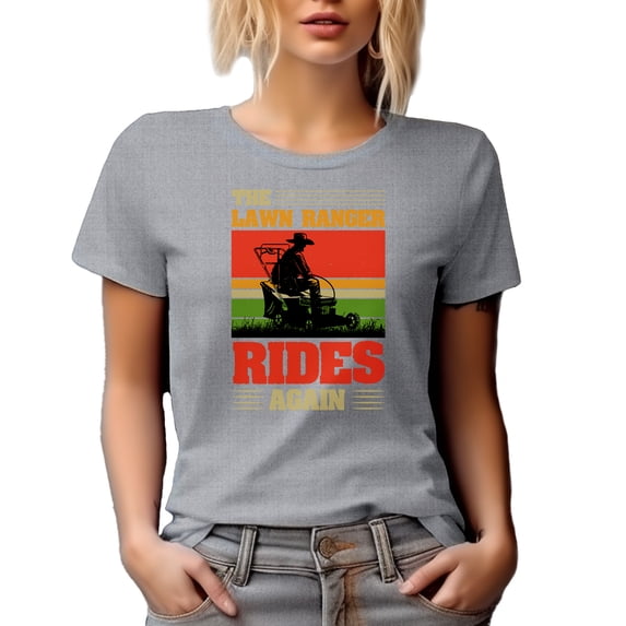 Retro The Lawn Ranger, Rides Again, Funny Lawn Mower Pun Quote, Heather Grey T-Shirt, Small