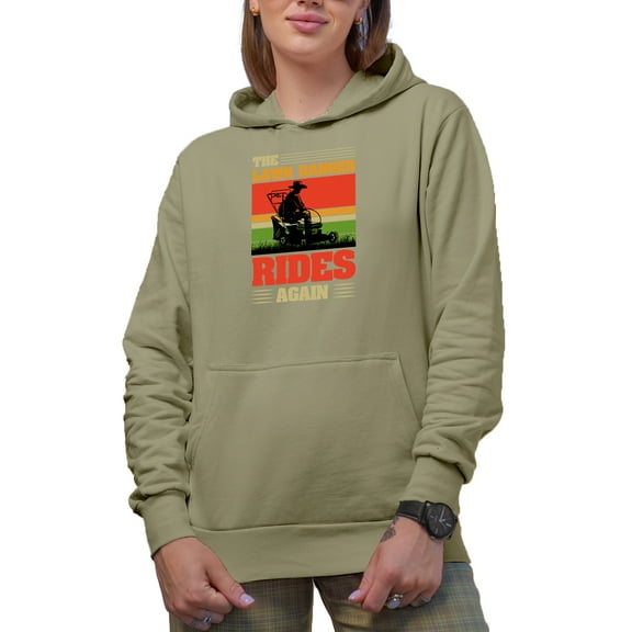 Retro The Lawn Ranger, Rides Again, Funny Lawn Mower Pun Quote, Sand Hooded Sweatshirt or Hoodie, XL