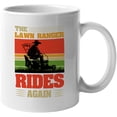 thumbnail image 1 of Retro The Lawn Ranger, Rides Again, Funny Lawn Mower Pun Quote, White 11oz Ceramic Mug, 1 of 5