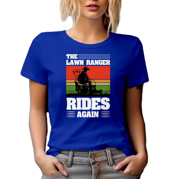 Retro The Lawn Ranger, Rides Again - Witty Lawn Mower Pun Quote, Royal Blue T-Shirt, Medium