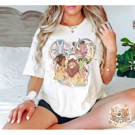 Retro The Lion King T-Shirt, Disney Watercolor Shirt, Disney Timon And Pumbaa Tee, Animal Kingdom,Ivory Color,Size M