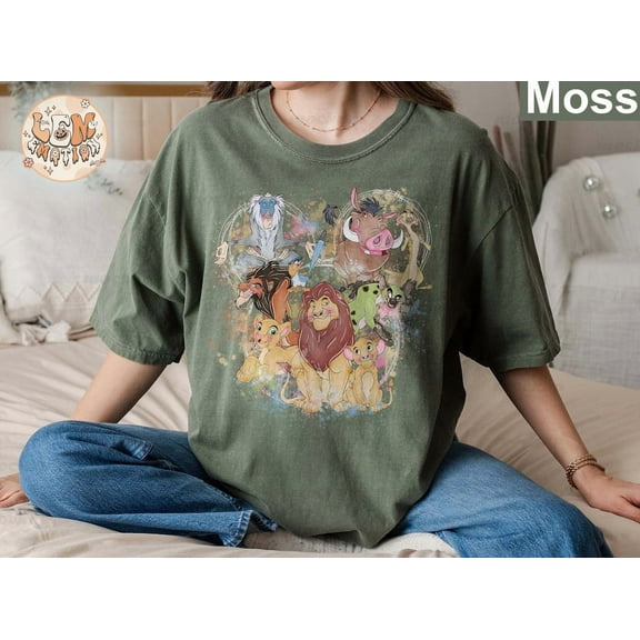 Retro The Lion King T-Shirt, Disney Watercolor Shirt, Disney Timon And Pumbaa Tee, Animal Kingdom,Moss Color,Size XL