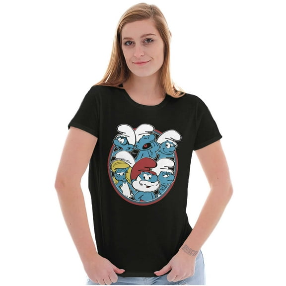 Retro The Smurfs Cartoon Characters Women's T Shirt Ladies Tee Brisco Brands X