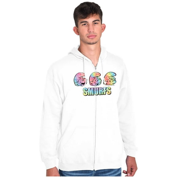 Retro The Smurfs Cartoon Tie Dye Unisex Plus Size Zip Hoodie Brisco Brands 2X
