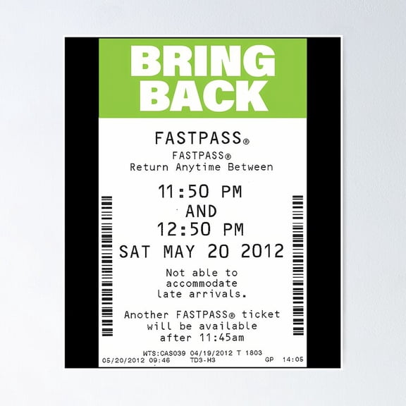 Retro Theme Park Fastpass Ticket Nostalgic Amusement Park Wall Art, Unframed Poster