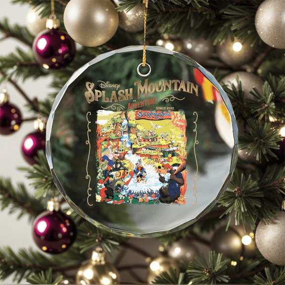 Retro Theme Park Splash Mountain Theme Park Family Trip Glass Ornament