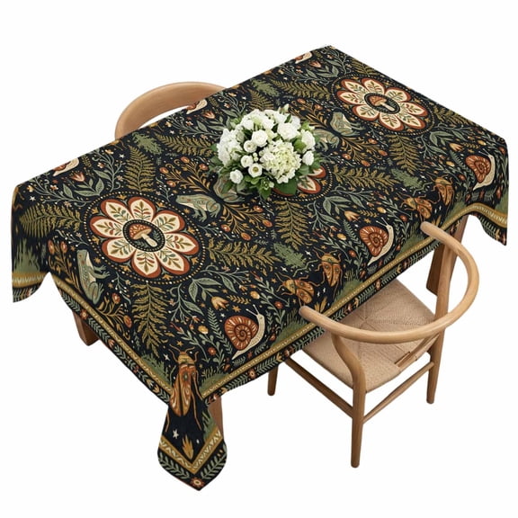 Retro Theme Rectangle Tablecloth Mushroom Snail Forest Plants and Flowers Stars Waterproof Wrinkle Free Soft Table Cloth Spill-Proof Washable Table Cover for Dining Party Picnic 60 x 120 Inch