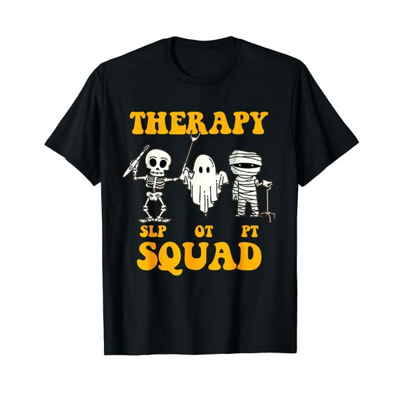 Retro Therapy Squad SLP OT PT Team Halloween Speech Physical Black T-Shirt
