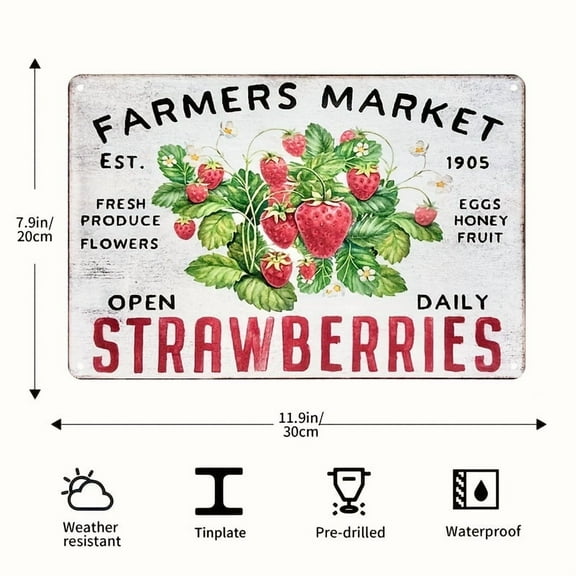Retro Thick Metal Tin Sign,Farmhouse Home Made Preserves Strawberries Print Iron Poster Signs Plaque, Wall Decoration, 8x12 Inch